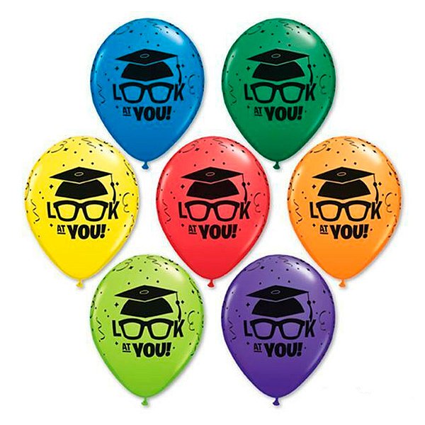 Balão de Festa Látex Liso Decorado - Look at You - 11" 27cm - 50 unidades - Qualatex Outlet - Rizzo