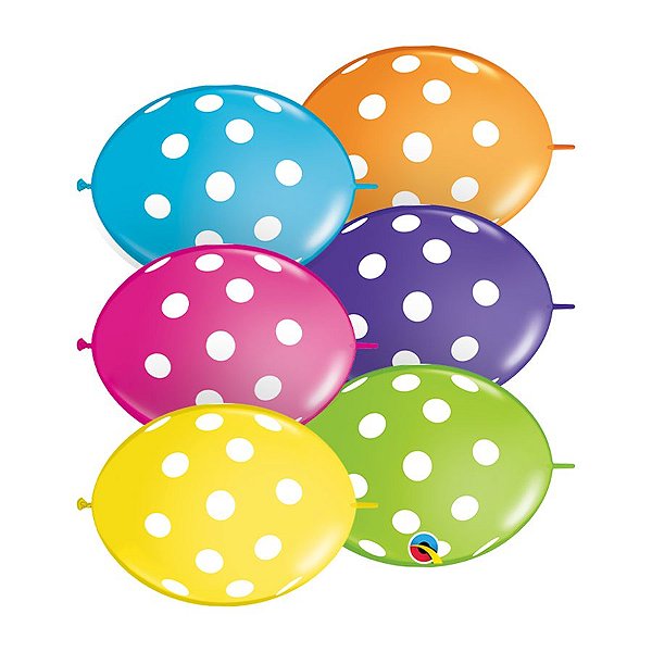 Balão de Festa Látex Liso Q-Link - Polka Dots Sortido - 12" 30cm - 50 unidades - Qualatex Outlet - Rizzo