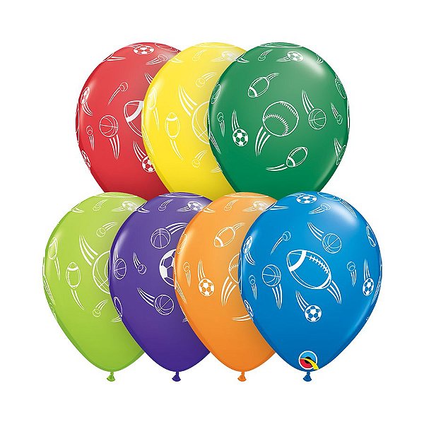 Balão de Festa Látex Liso Decorado - Esferas de Esporte Sortido I - 11" 27cm - 50 unidades - Qualatex Outlet - Rizzo