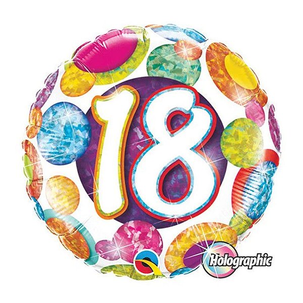 Balão de Festa Microfoil 18" 45cm - Redondo Número 18 Bolinhas - 1 unidade - Qualatex Outlet - Rizzo