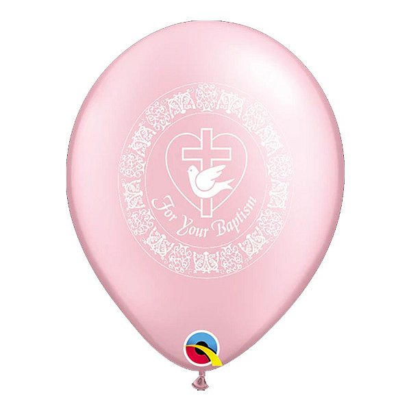Balão de Festa Látex Liso Decorado - For Your Baptism Rosa - 11" 27cm - 50 unidades - Qualatex Outlet - Rizzo
