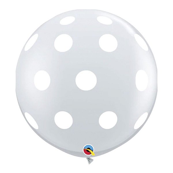 Balão de Festa Látex Liso Decorado - Pontos Polka Transparente - 3' 90cm - 2 unidades - Qualatex Outlet - Rizzo