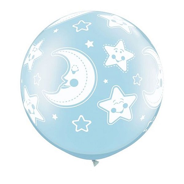 Balão de Festa Látex Liso Decorado - Lua e Estrela Azul - 30" 76cm - 2 unidades - Qualatex Outlet - Rizzo