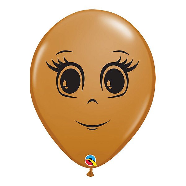 Balão de Festa Látex Liso Decorado - Rosto Feminino Marrom - 16" 40cm - 50 unidades - Qualatex Outlet - Rizzo