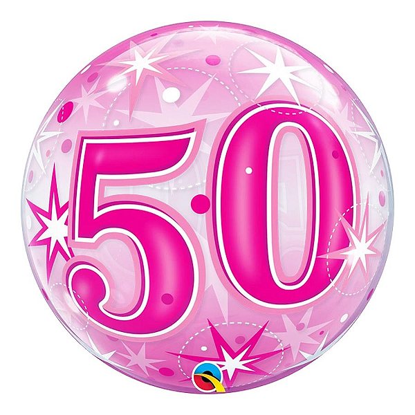 Balão de Festa Bubble 22" 55cm - Número 50 Explosão Rosa - 1 unidade - Qualatex Outlet - Rizzo