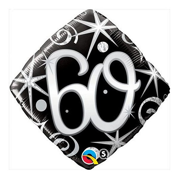 Balão de Festa Microfoil 18" 45cm - Diamante Número 60 Preto - 1 unidade - Qualatex Outlet - Rizzo