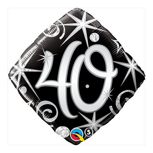 Balão de Festa Microfoil 18" 45cm - Diamante Número 40 Preto - 1 unidade - Qualatex Outlet - Rizzo