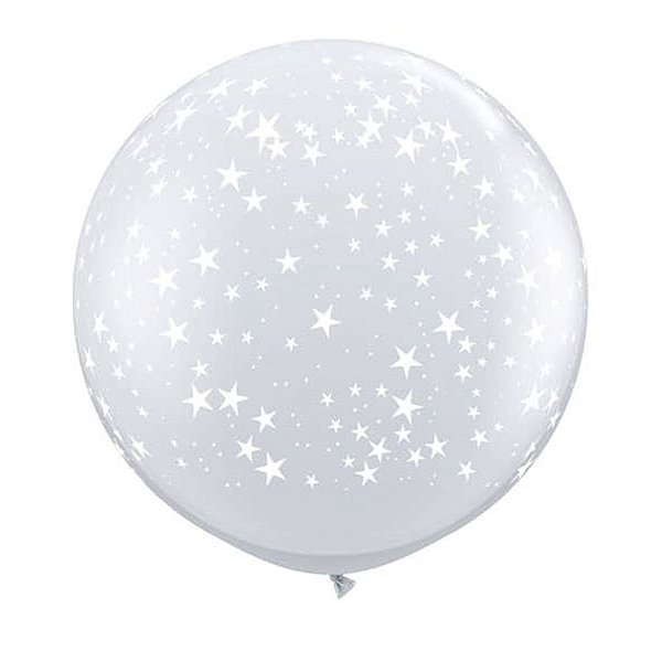 Balão de Festa Látex Liso Decorado - Estrelas Diamante Transparente - 3' 90cm - 2 unidades - Qualatex Outlet - Rizzo