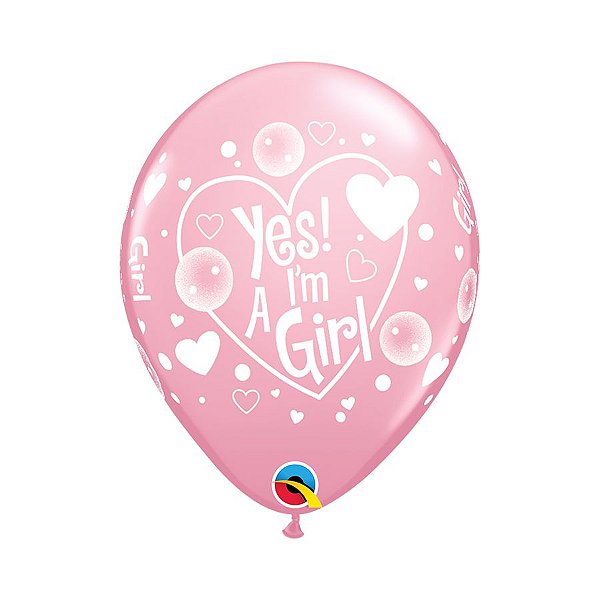 Balão de Festa Látex Liso Decorado - Yes! I'm a Girl - 11" 27cm - 50 unidades - Qualatex Outlet - Rizzo