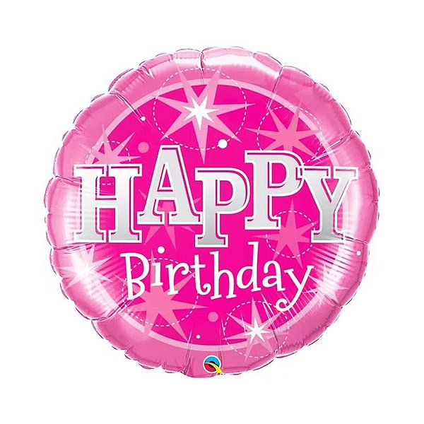 Balão de Festa Microfoil 36" 91cm - Redondo Rosa Birthday! Brilho - 1 unidade - Qualatex Outlet - Rizzo