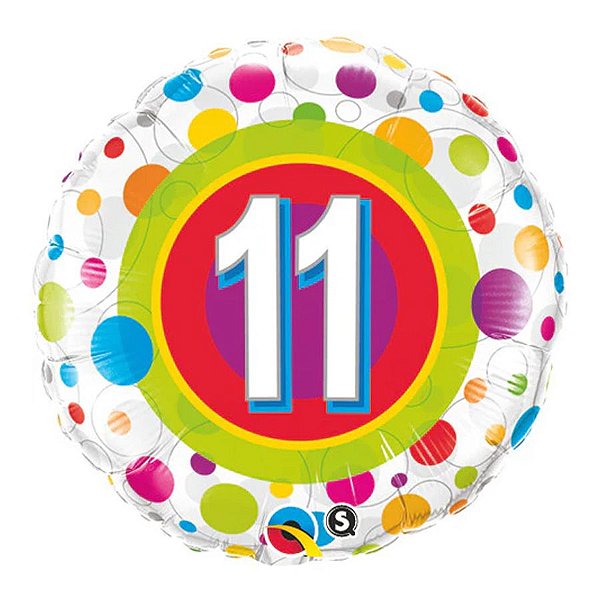 Balão de Festa Microfoil 18" 45cm - Redondo Número 11 Bolinhas - 1 unidade - Qualatex Outlet - Rizzo