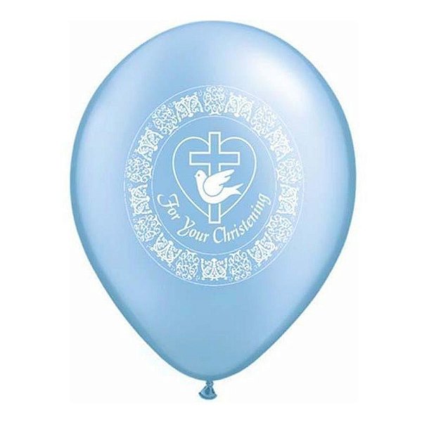 Balão de Festa Látex Liso Decorado - For You Christening! Azul - 11" 27cm - 50 unidades - Qualatex Outlet - Rizzo