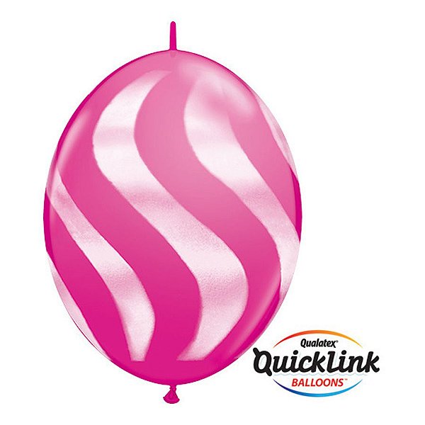 Balão de Festa Látex Liso Q-Link - Cereja Listras Onduladas Brancas - 12" 30cm - 50 unidades - Qualatex Outlet - Rizzo