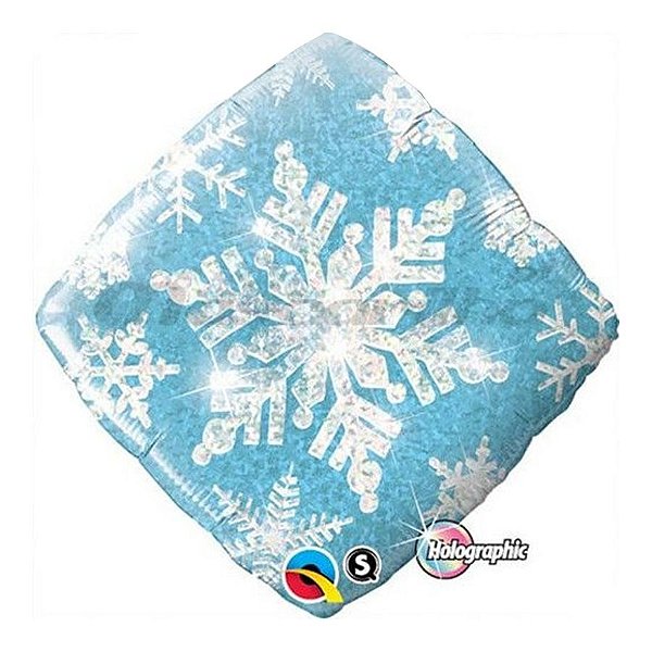 Balão de Festa Microfoil 18" 45cm - Diamante Flocos de Neve Azul - 1 unidade - Qualatex Outlet - Rizzo