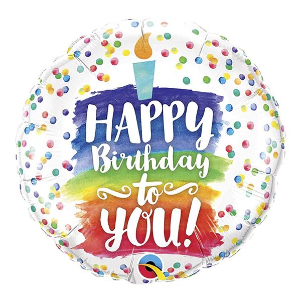 Balão de Festa Microfoil 9" 22cm - Redondo Happy Birthday To You! Bolo - 1 unidade - Qualatex Outlet - Rizzo