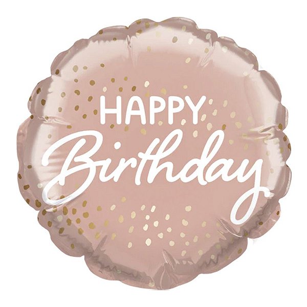 Balão de Festa Microfoil 4" 10cm - Redondo Happy Birthday! Confete Rosa/Ouro - 1 unidade - Qualatex Outlet - Rizzo
