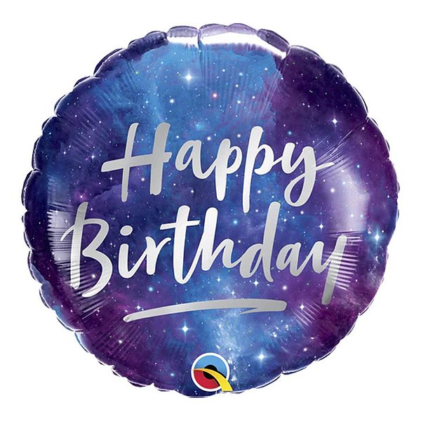 Balão de Festa Microfoil 4" 10cm - Redondo Happy Birthday! Galaxia - 1 unidade - Qualatex Outlet - Rizzo