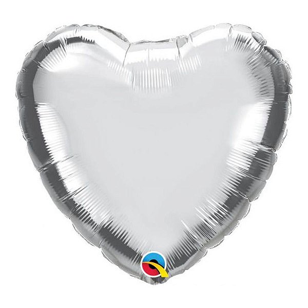 Balão de Festa Microfoil 18" 45cm - Coração Prata Metalizado - 1 unidade - Qualatex Outlet - Rizzo