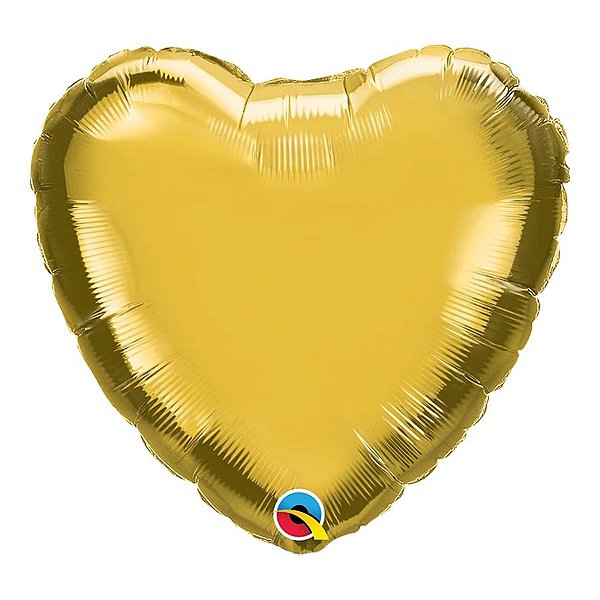 Balão de Festa Microfoil 18" 45cm - Coração Ouro Metalizado - 1 unidade - Qualatex Outlet - Rizzo