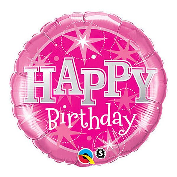 Balão de Festa Microfoil 36" 91cm - Redondo Happy Birthday! Rosa - 1 unidade - Qualatex Outlet - Rizzo