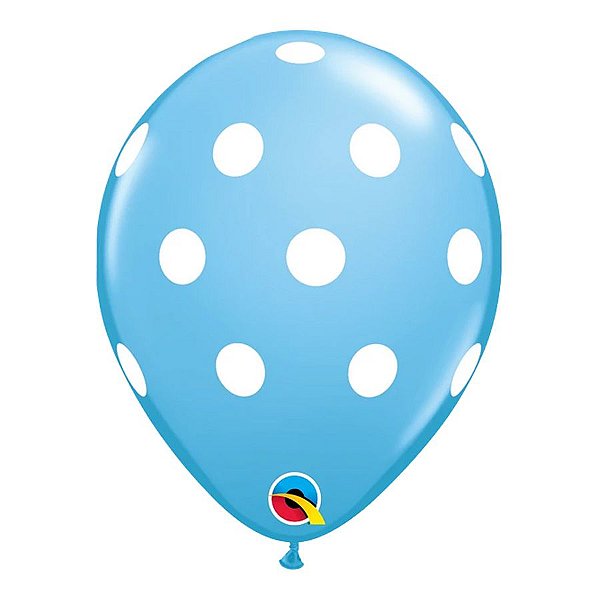 Balão de Festa Látex Liso Decorado - Pontos Polka Azul Claro - 11" 27cm - 50 unidades - Qualatex Outlet - Rizzo