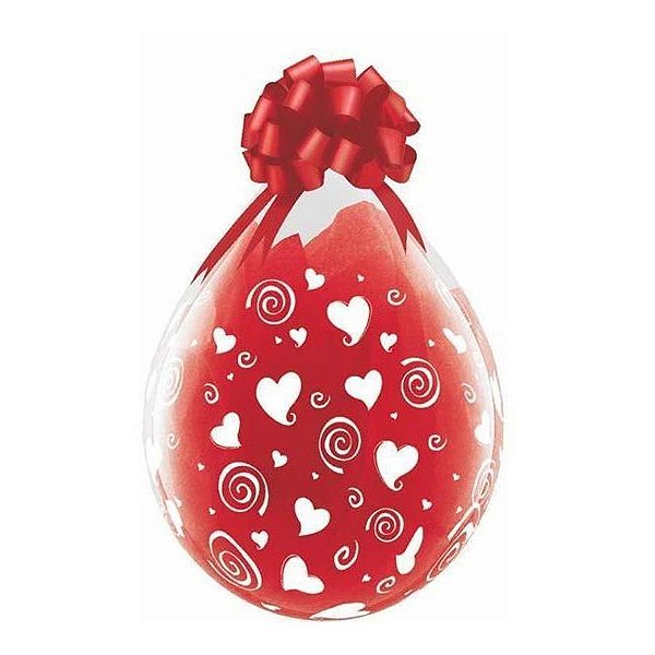 Balão de Festa Látex Liso Decorado - Corações e Espirais Transparente - 18" 46cm - 25 unidades - Qualatex Outlet - Rizzo