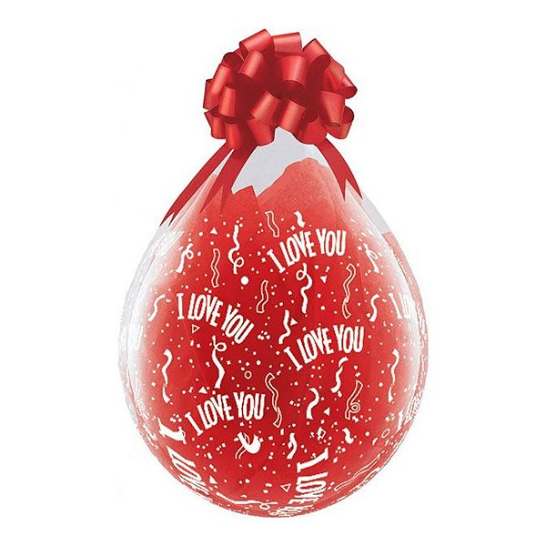 Balão de Festa Látex Liso Decorado - I Love You! Transparente - 18" 46cm - 25 unidades - Qualatex Outlet - Rizzo