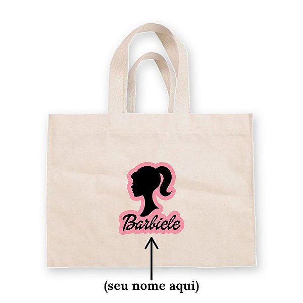 Sacola de Algodão Cru Personalizado - Silhueta Patricinha Mod.2 c/ Nome - 20cm x 22cm - 1 unidade - Rizzo