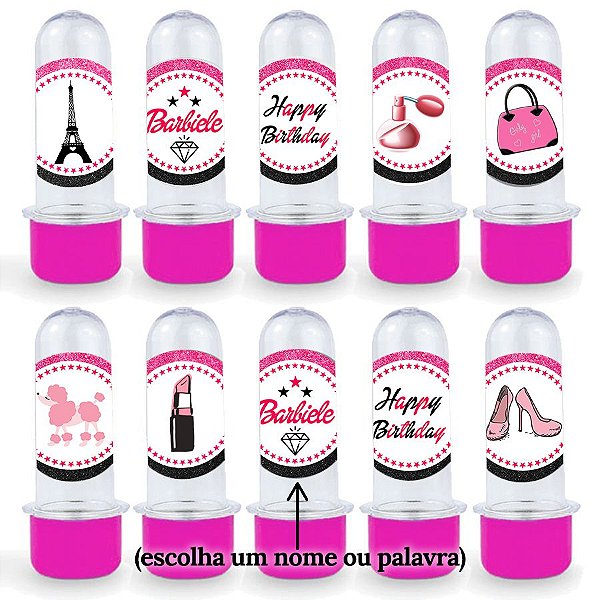 Mini Tubete Lembrancinha Pink - Boneca Fashion c/ Nome - 8cm - 20 unidades - Rizzo
