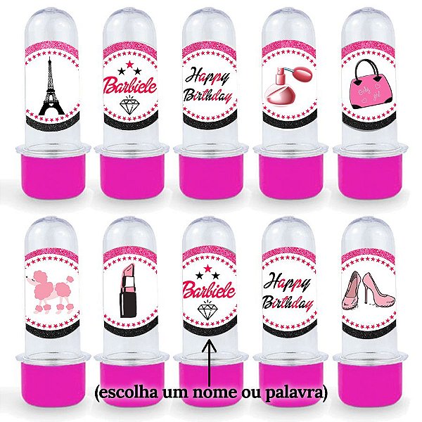 Mini Tubete Lembrancinha Pink Personalizado - Boneca Fashion c/ Nome - 8cm - 20 unidades - Rizzo