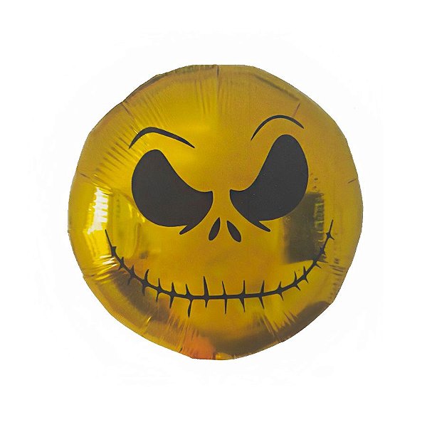 Balão de Festa Metalizado 20" 50cm - Redondo Terror Crânio Ouro - 1 unidade - Rizzo