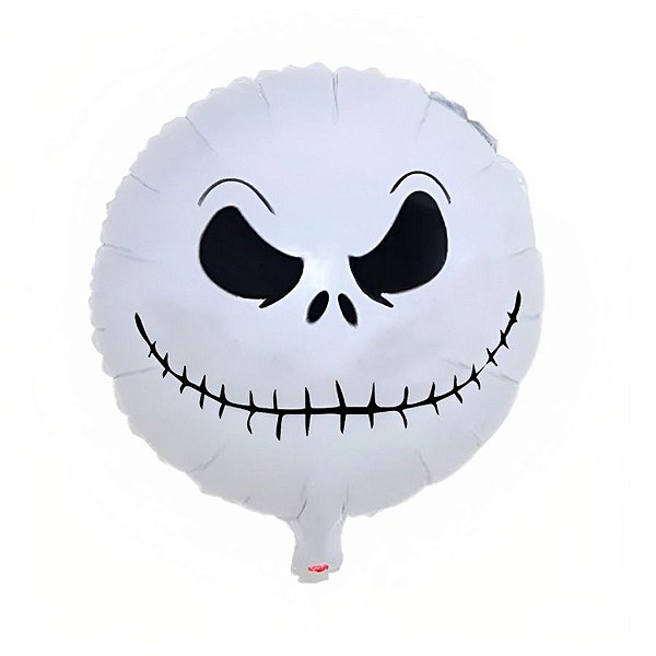 Balão de Festa Metalizado 20" 50cm - Redondo Terror Crânio Branco - 1 unidade - Rizzo