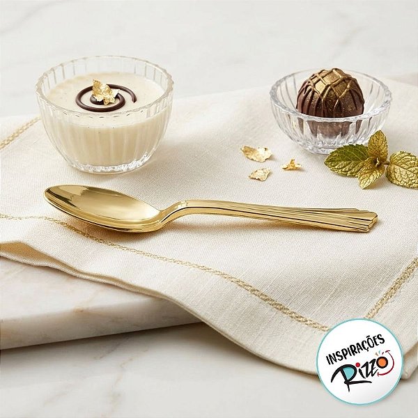 Colher de Plástico Sobremesa Metalizada Dourada - 3x14cm - 8 unidades - Artlille - Rizzo