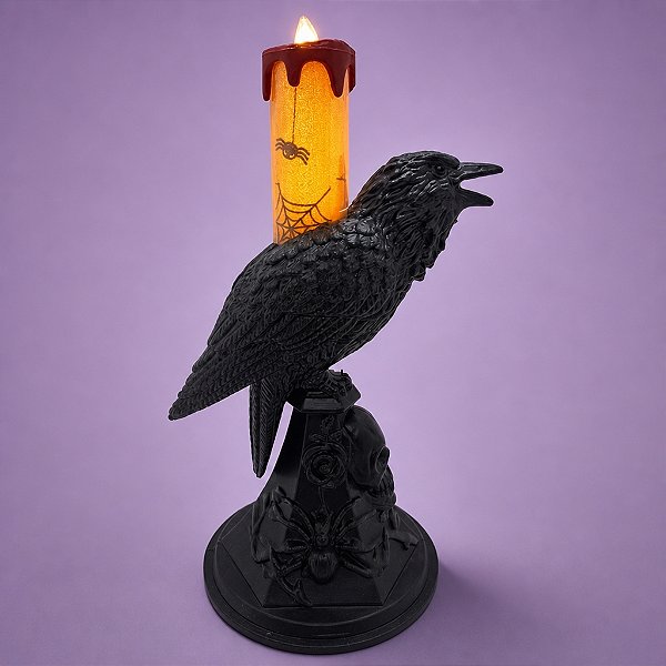 Vela de Led - Corvo de Halloween Laranja  - 1 unidade - Rizzo