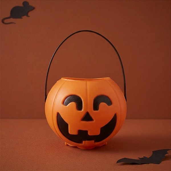 Baldinho de Halloween com Alça - Abóbora com Som e Luz - Laranja - 1 unidade - Rizzo