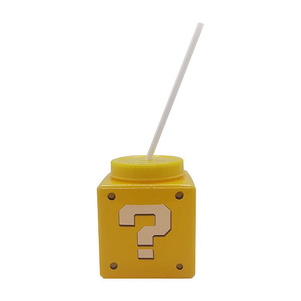 Copo com Tampa e Canudo - Cubo Super Mario - 400ml - 1 unidade - Rizzo