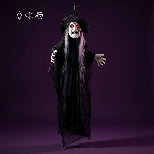 Enfeite Decorativo de Halloween com Som, Luz e Movimento - Bruxa Eugênia - 1,40m - 1 unidade - Cromus - Rizzo