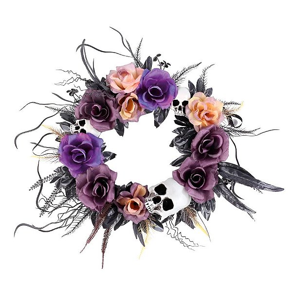 Enfeite Decorativo Halloween - Guirlanda Caveira Com Flores - 40cm - 1 unidade - Cromus - Rizzo