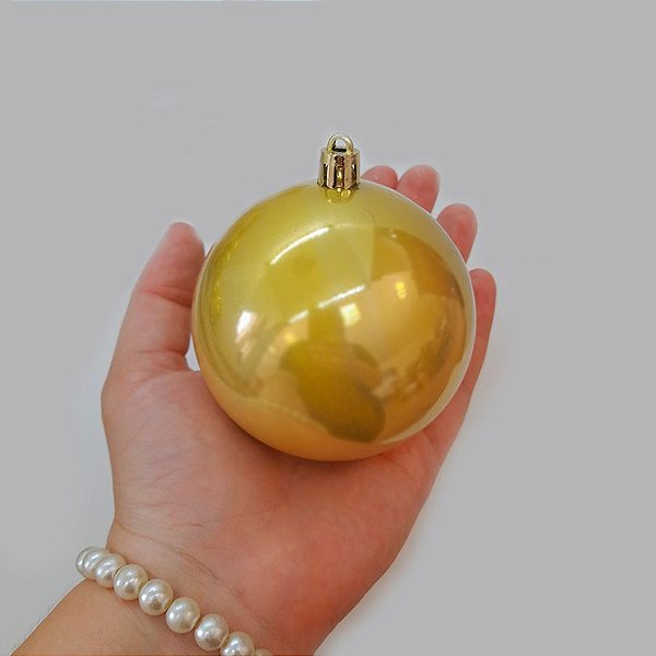 Bola de Natal em Tubo - Perolado Ouro - 8cm - 6 unidades - Cromus - Rizzo
