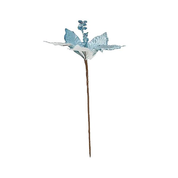 Flor de Cabo Médio Poinsétia Glitter Azul - 25cm - 1 unidade - Cromus - Rizzo