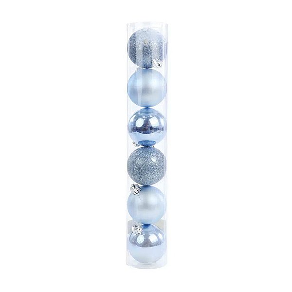 Bola de Natal em Tubo - Brilho/Fosco/Glitter Azul - 7cm - 6 unidades - Cromus - Rizzo