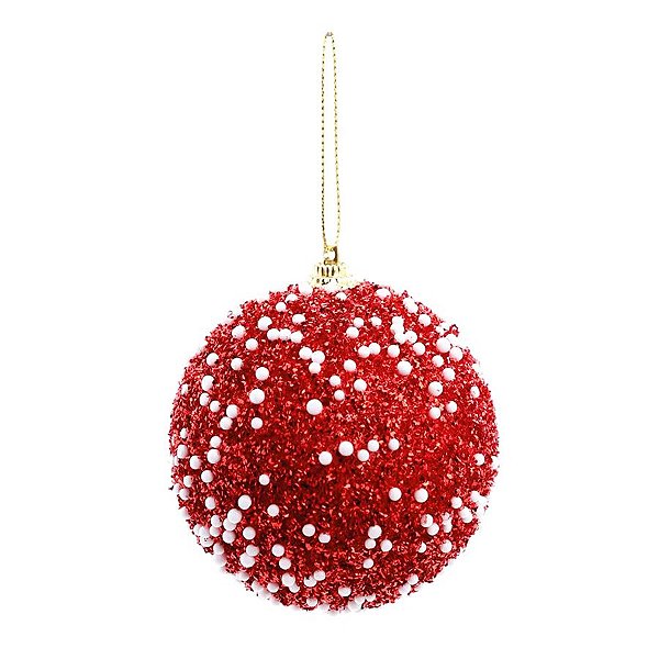 Bolas de Natal Glitter - Vermelho/Branco - 8cm - 6 unidades - Cromus - Rizzo