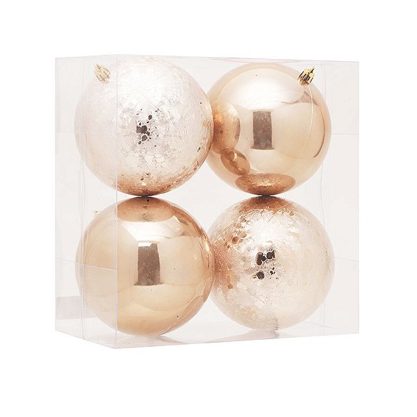 Bolas de Natal Brilho e Craquelada - Marfim - 12cm - 4 unidades - Cromus - Rizzo
