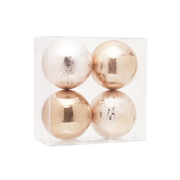 Bola de Natal Lisa - Marfim - 15cm - 4 unidades - Cromus - Rizzo
