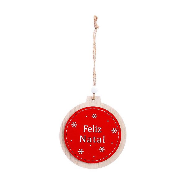 Enfeite para Pendurar Redondo Feliz Natal - Vermelho - 8cm - 1 unidade - Cromus - Rizzo