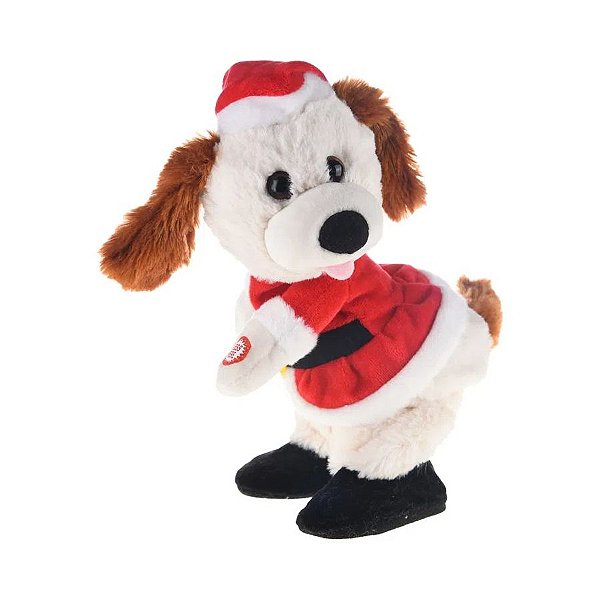 Cachorro Noel Decorativo em Pé com Som e Movimento - 16cm - 1 unidade - Cromus - Rizzo