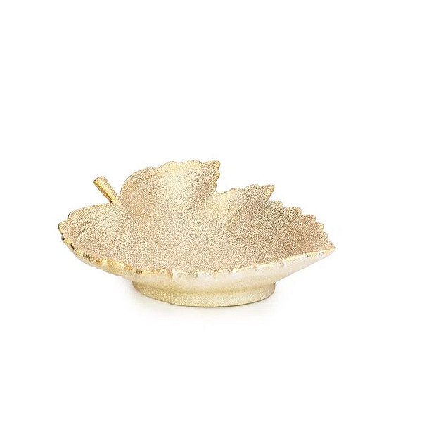 Prato Decorativo com Formato de Folha Ouro - 21cm - 1 unidade - Cromus - Rizzo