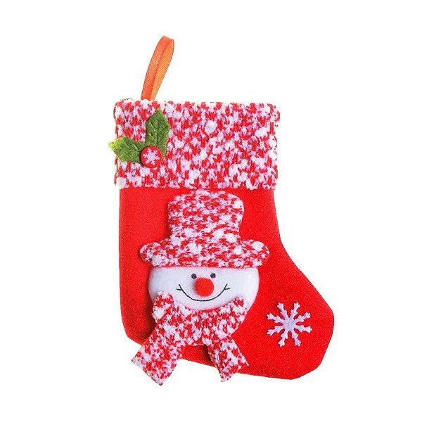 Bota Natalina Boneco de Neve Vermelho - 16cm - 1 unidade - Cromus - Rizzo
