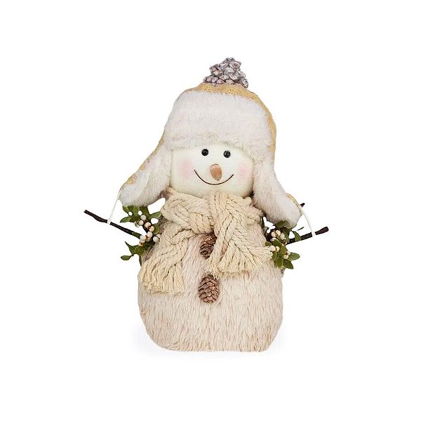 Boneco De Neve Decorativo com Cachecol/Gorro de Tricô - 34cm - 1 unidade - Cromus - Rizzo
