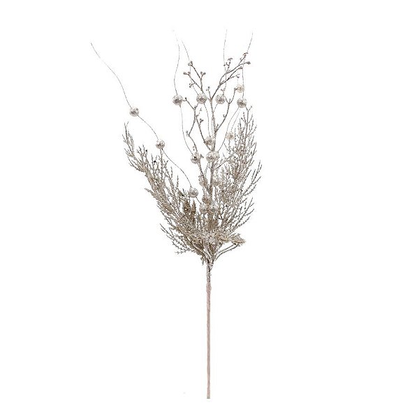 Galho Folhas Glitter - Champagne - 56cm - 1 unidade - Cromus - Rizzo